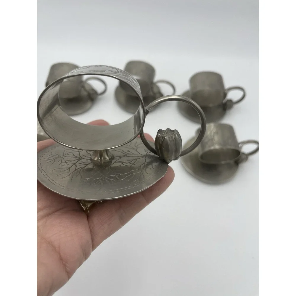 Set of 6 Reproduction of‎ Antique Metal Water Lily Napkin Rings